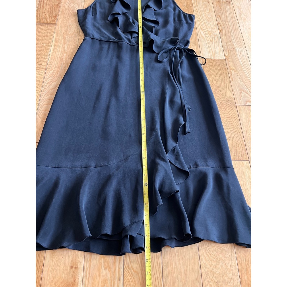 TIBI 100% Silk Wrap Ruffle Midi Dress Black V-Neck Sleeveless Womens Size Large - Picture 6 of 9
